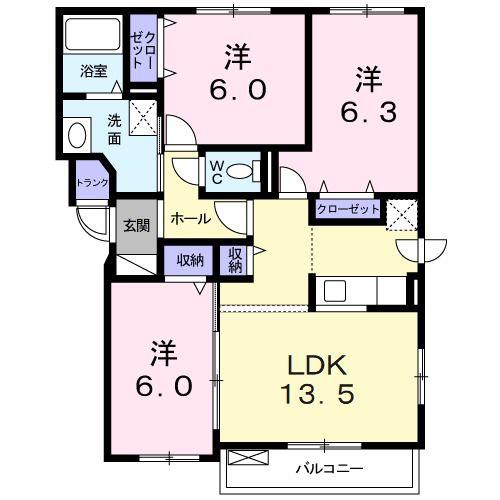 ベルソーレ山鼻(3LDK/1階)の間取り写真