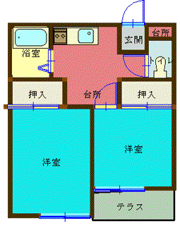あおばコーポラス(2DK/1階)の間取り写真