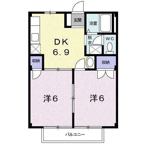 ビューラ小松原(2DK/2階)の間取り写真