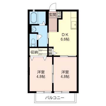 グロリアスヒル E(1LDK/2階)の間取り写真