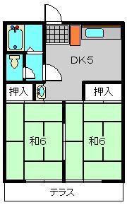 黎明荘(2DK/2階)の間取り写真