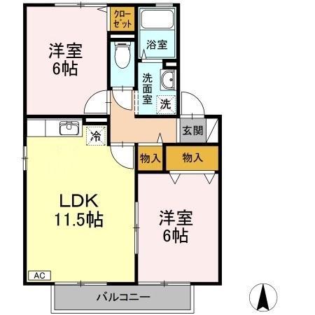 アスピラシオン B棟(2LDK/2階)の間取り写真