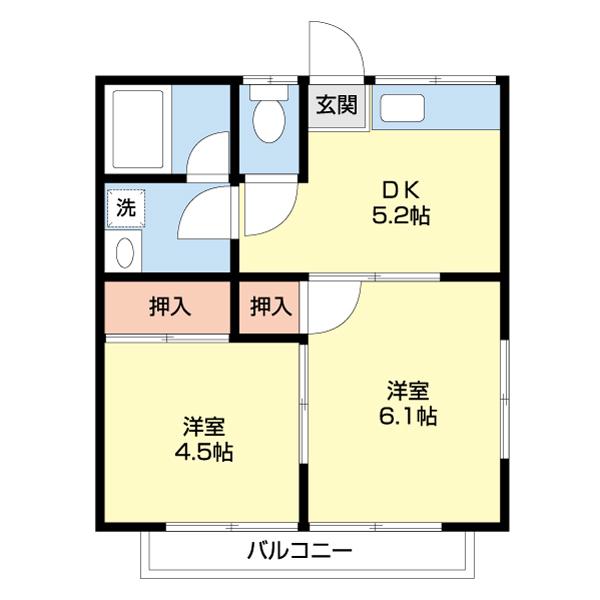 フロムハウスI(2DK/2階)の間取り写真