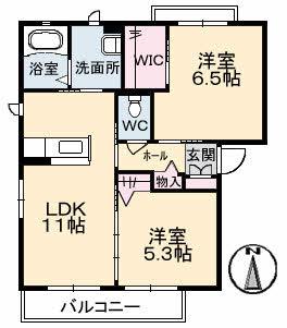 グランドレガシ一 H(2LDK/2階)の間取り写真