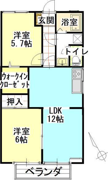 サンパティA(2LDK/1階)の間取り写真