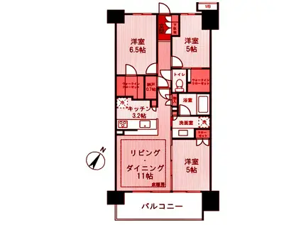 シティテラス大和 エアーズコート(3LDK/2階)の間取り写真