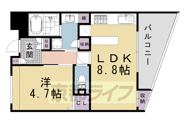 コンポーゼ河原町(1LDK/5階)の間取り写真