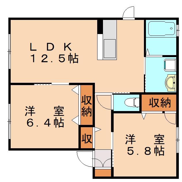 エスペランサC棟(2LDK/1階)の間取り写真