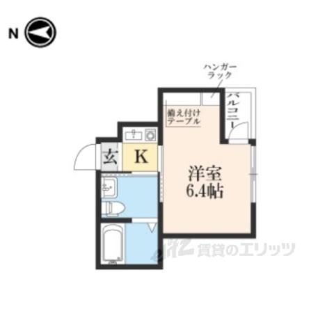 ノ・レーヴ堀川高辻(1K/1階)の間取り写真
