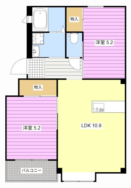 ヴァンティアンII(2LDK/3階)の間取り写真