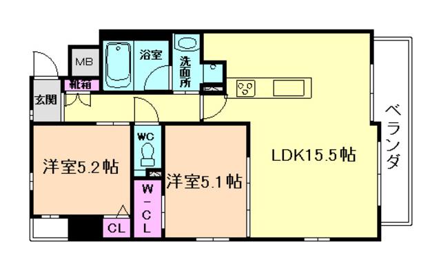 スプランディッド池田呉服町(2LDK/6階)の間取り写真