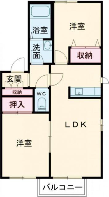 ウエストサイドコートA棟(2LDK/2階)の間取り写真