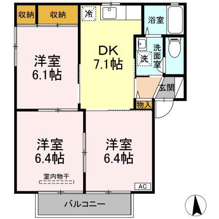 クレストN(3DK/1階)の間取り写真