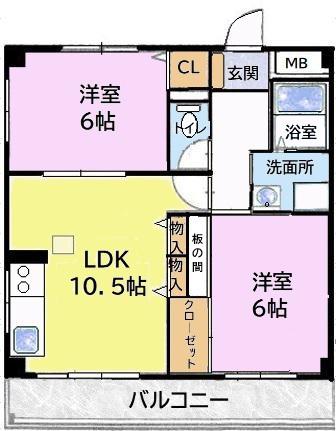 フローラルV(2LDK/3階)の間取り写真