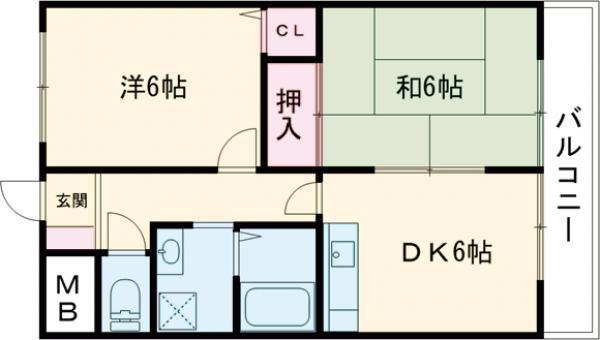 プリオール大安寺(2DK/3階)の間取り写真