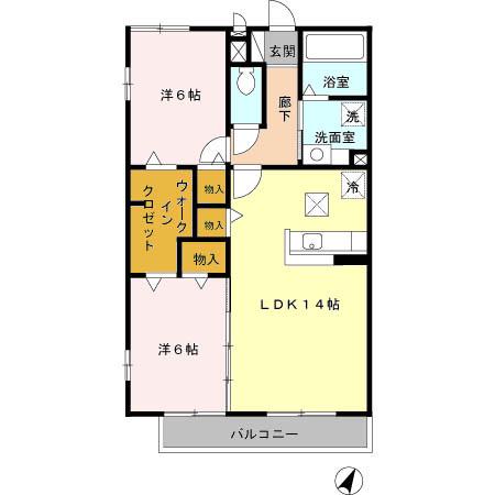 アイスクエアウィング(2LDK/1階)の間取り写真