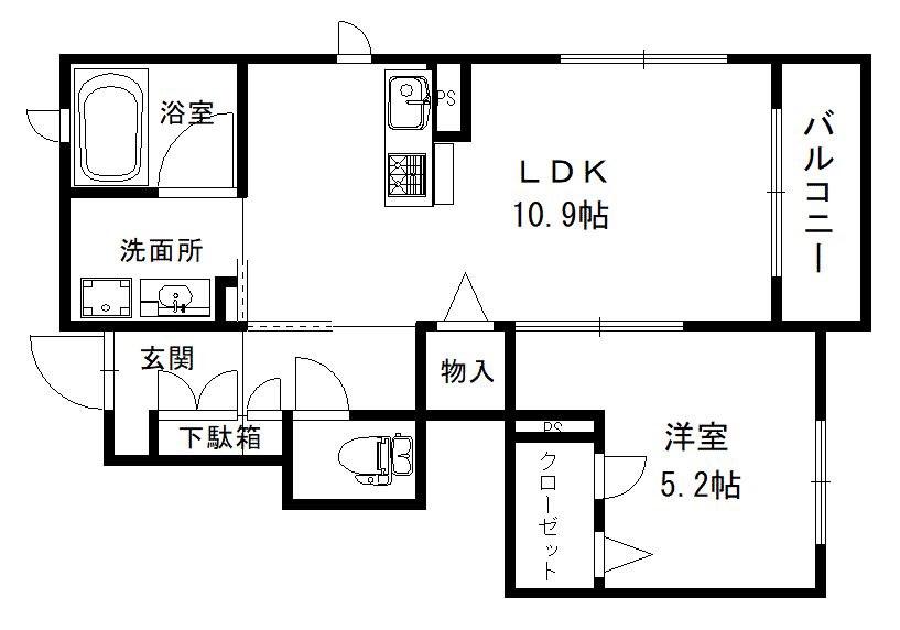 THETERRACE別府(1LDK/1階)の間取り写真