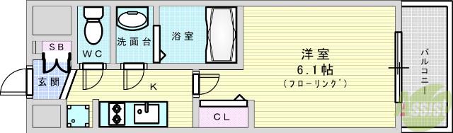 プレサンスOSAKA三国ネオス(1K/9階)の間取り写真