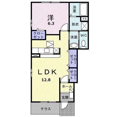 エスポワールジェイ(1LDK/1階)の間取り写真