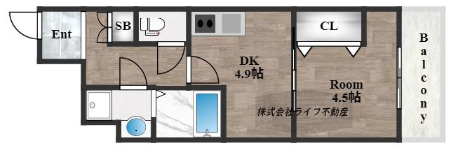 GARDENIA高井田(1DK/8階)の間取り写真