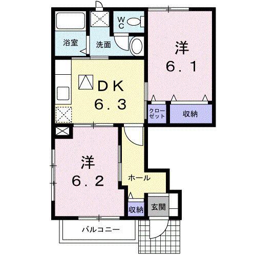 セーリウス梅原II(2DK/1階)の間取り写真