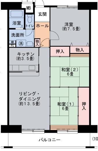 シティハイツ尼崎駅前(3LDK/8階)の間取り写真