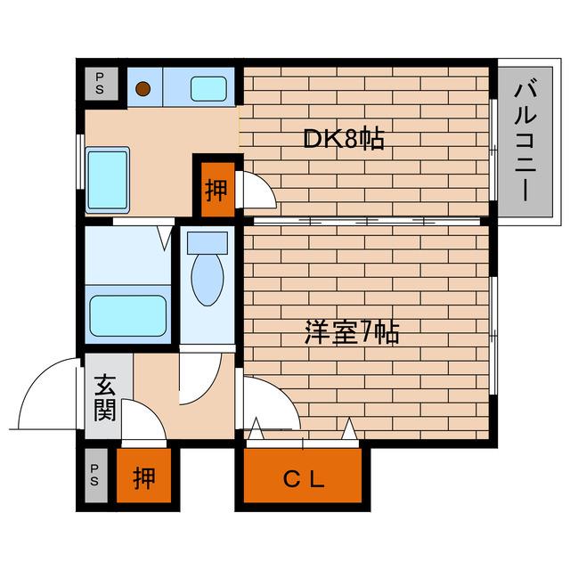 遠藤ハイツII(1DK/2階)の間取り写真