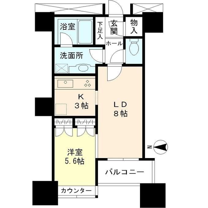 高輪・ザ・レジデンス(1LDK/9階)の間取り写真