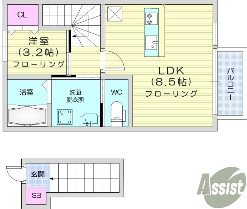 ファインコート(1LDK/2階)の間取り写真
