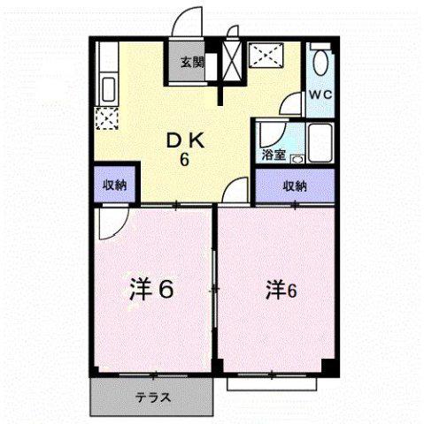 パルテノン(2DK/1階)の間取り写真
