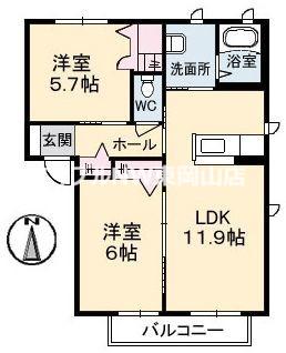 アットホーム原II A棟(2LDK/1階)の間取り写真