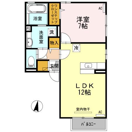 カーサマローンB(1LDK/1階)の間取り写真