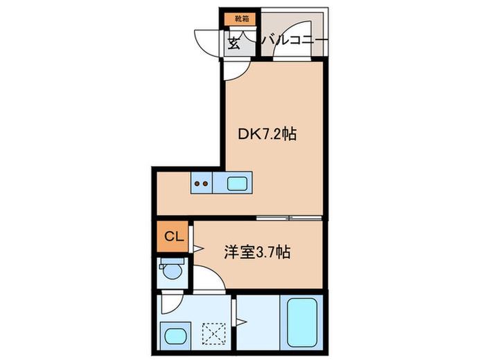 ハーモニーテラス新森(1DK/2階)の間取り写真