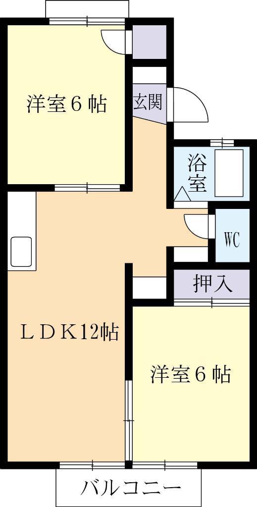 ニューリバーハイツA(2LDK/1階)の間取り写真