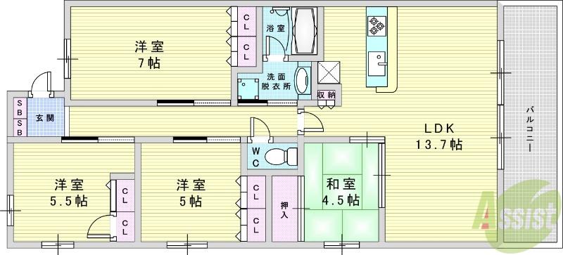 ブランズシティ上新庄(4LDK/15階)の間取り写真