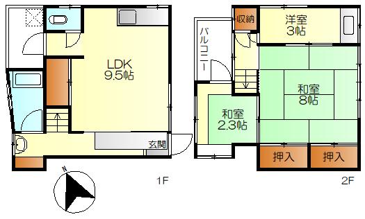 上山田町2番アパート(3LDK/1階)の間取り写真
