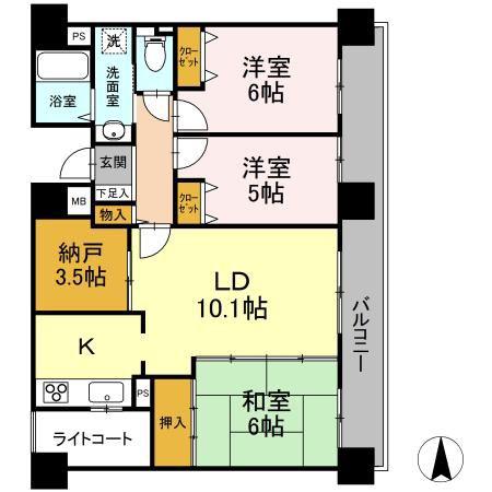 ネオハイツ清明町壱番館 1307(3LDK/13階)の間取り写真