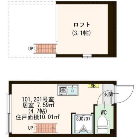 メゾン上北(ワンルーム/2階)の間取り写真