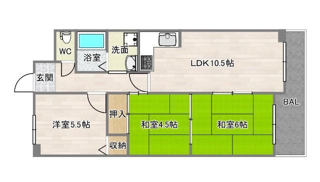 ラール帝塚山(3LDK/6階)の間取り写真