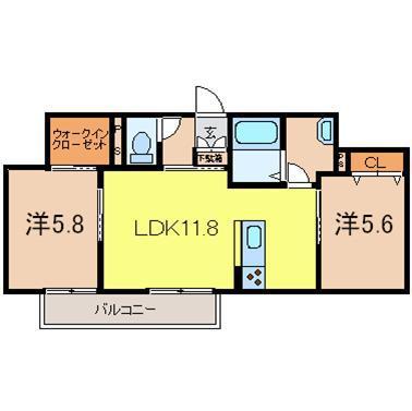 アベイユ(2LDK/2階)の間取り写真