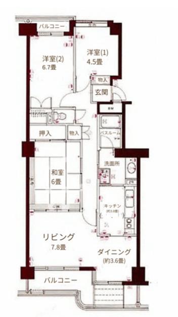 門前仲町ハイム(3LDK/7階)の間取り写真
