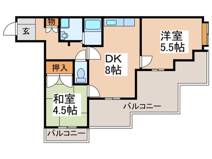 グローハイツ藤井寺(2DK/4階)の間取り写真