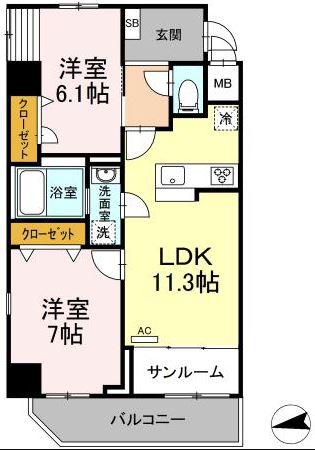 LA VIE BELLEラヴィベル(2LDK/2階)の間取り写真