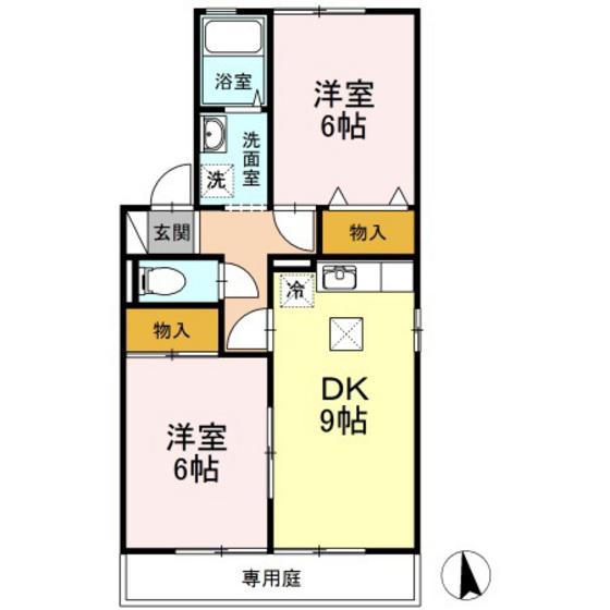 シャトレアン津高A棟(2DK/1階)の間取り写真
