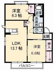 グリーンハイツ木太A・B・C・D棟(2LDK/2階)の間取り写真
