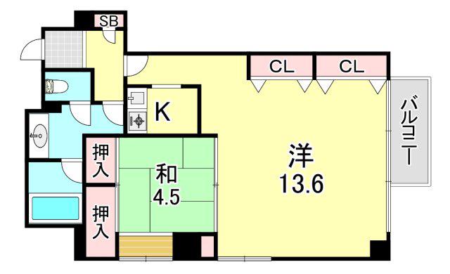 ルーア芦屋(ワンルーム/3階)の間取り写真