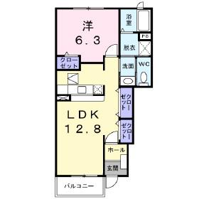 ル・レーブA(1LDK/1階)の間取り写真