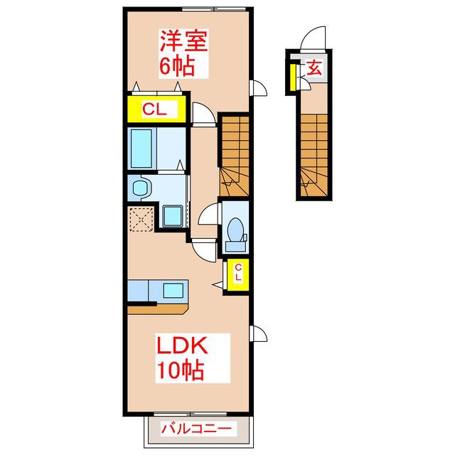 プリムローズC(1LDK/2階)の間取り写真