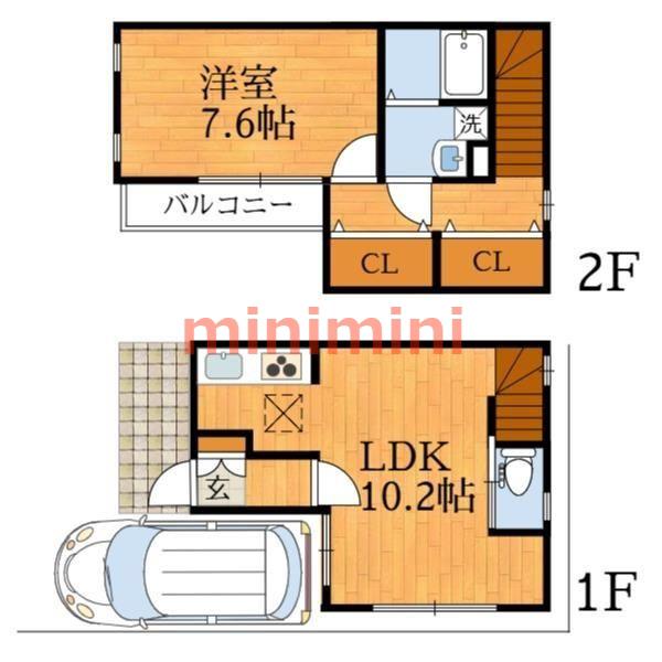 カーサ上中条(1LDK/2階)の間取り写真