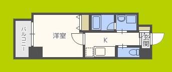 ヒルズ夕陽丘(1K/6階)の間取り写真